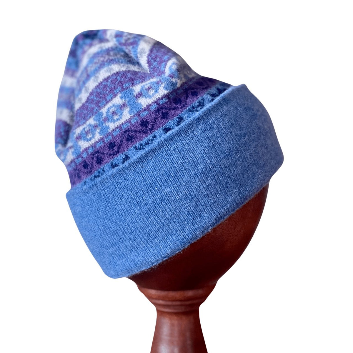 Fair Isle Knit Lambswool Hat Denim Blue Caledonia Lifestyle Peebles