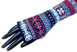 Fair Isle Knit Lambswool Wrist Warmers - Red & Navy Caledonia Lifestyle Peebles