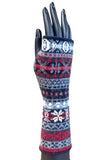 Fair Isle Knit Lambswool Wrist Warmers - Red & Navy Caledonia Lifestyle Peebles