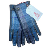 Harris Tweed and Leather Ladies Gloves - Blue/Grey Check Caledonia Lifestyle Peebles