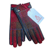 Harris Tweed and Leather Ladies Gloves - Red Check Caledonia Lifestyle Peebles