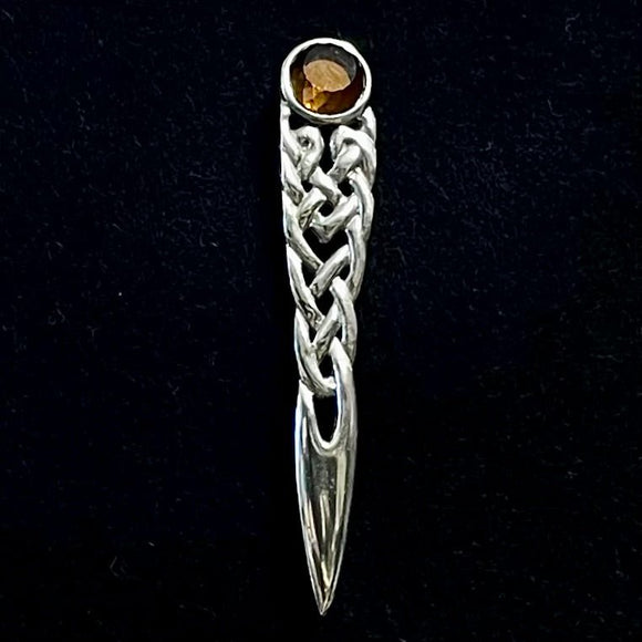 Pewter Celtic Knot Kilt Pin - Amber Stone Caledonia Lifestyle Peebles