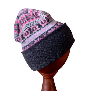 Fair Isle Knit Lambswool Hat - Lush Pink Caledonia Lifestyle Peebles