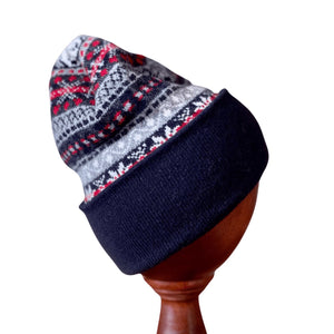Fair Isle Knit Lambswool Hat - Red & Navy Caledonia Lifestyle Peebles