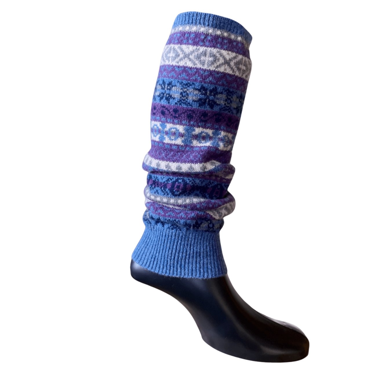 Fair Isle Knit Lambswool Leg Warmers - Denim Blue - Caledonia