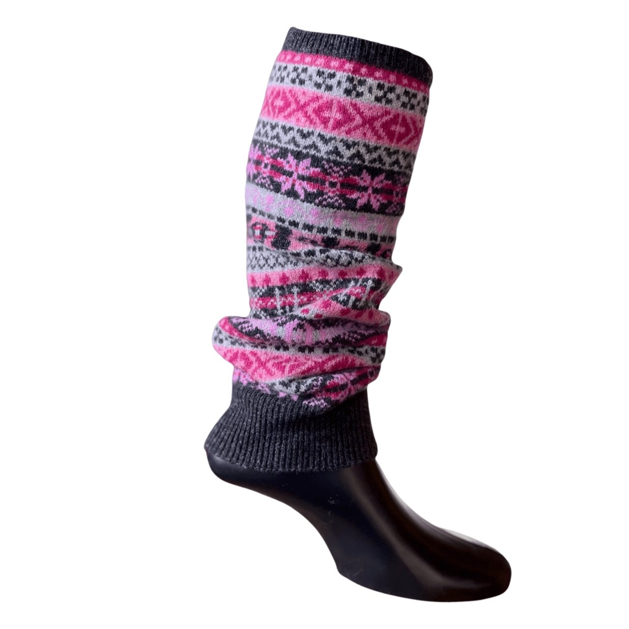 Fair Isle Knit Lambswool Leg Warmers - Lush Pink - Caledonia