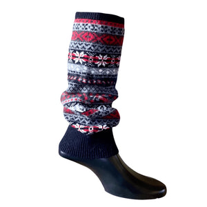 Fair Isle Knit Lambswool Leg Warmers - Red & Navy Caledonia Lifestyle Peebles