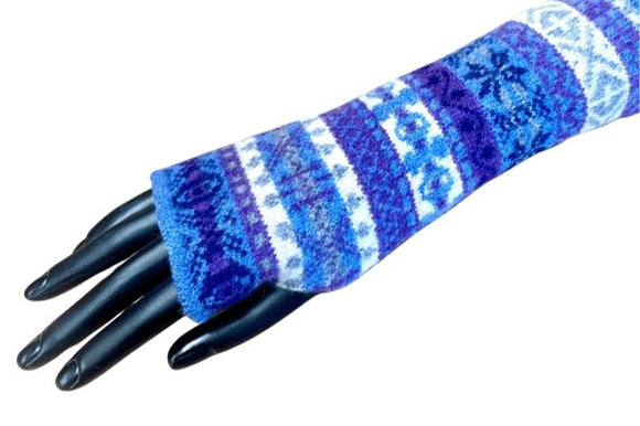 Fair Isle Knit Lambswool Wrist Warmers - Denim Blue Caledonia Lifestyle Peebles