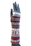 Fair Isle Knit Lambswool Wrist Warmers - Red & Taupe Caledonia Lifestyle Peebles
