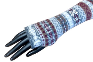 Fair Isle Knit Lambswool Wrist Warmers - Silver Grey Caledonia Lifestyle Peebles