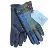 Harris Tweed and Leather Ladies Gloves - Blue/Green Check Caledonia Lifestyle Peebles
