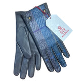 Harris Tweed and Leather Ladies Gloves - Blue/Grey Check Caledonia Lifestyle Peebles