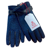 Harris Tweed and Leather Mens Gloves - Navy Herringbone Caledonia Lifestyle Peebles