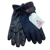 Harris Tweed and Leather Mens Gloves - Navy Herringbone Caledonia Lifestyle Peebles