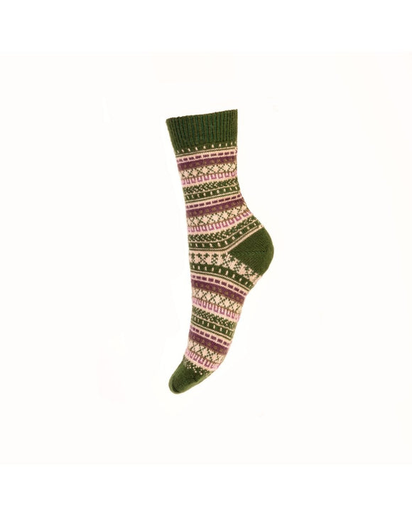Ladies Fair Isle Short Socks - Ivy Green Caledonia Lifestyle Peebles