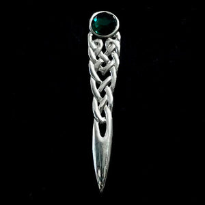 Pewter Celtic Knot Kilt Pin - Green Stone Caledonia Lifestyle Peebles