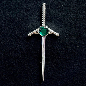 Pewter Sword Kilt Pin - Green Stone Caledonia Lifestyle Peebles