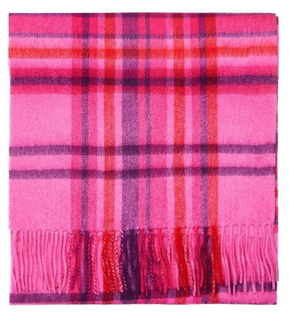 Pink Oversized Check Pure Lambswool Scarf Caledonia Lifestyle Peebles