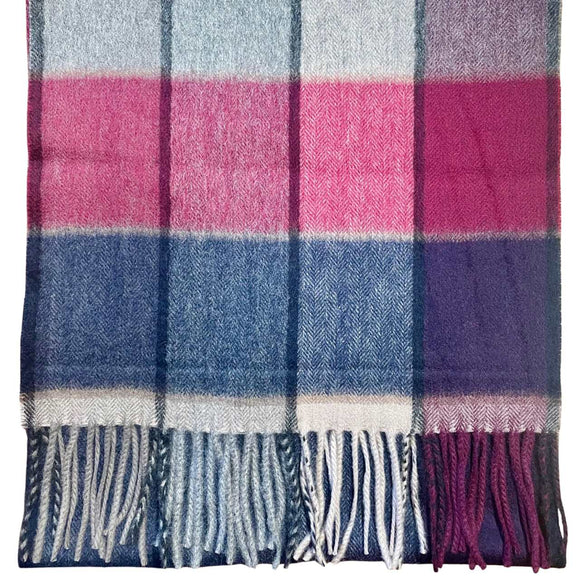 Pure Cashmere Scarf - Beige and Wine Block Check Caledonia Lifestyle Peebles