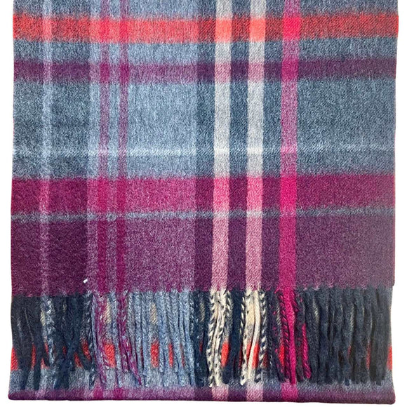 Pure Cashmere Scarf - Charcoal Grey and Wine Check Caledonia Lifestyle Peebles