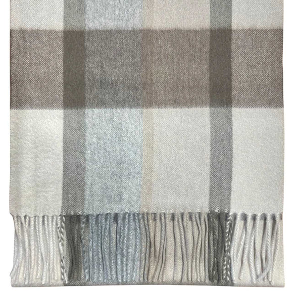 Pure Cashmere Scarf - Natural Block Check Caledonia Lifestyle Peebles
