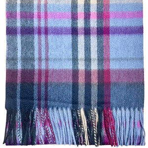 Pure Cashmere Scarf - Slate Blue and Navy Blue Check Caledonia Lifestyle Peebles