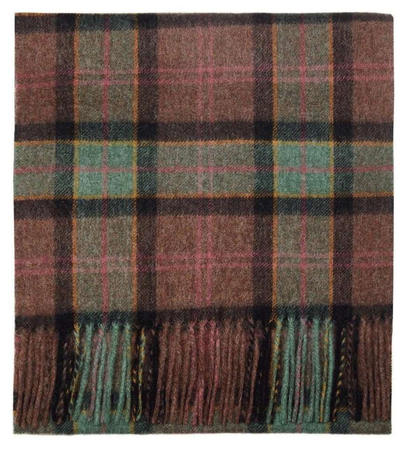 Weathered Green and Brown Tartan Pure Lambswool Scarf Caledonia Lifestyle Peebles